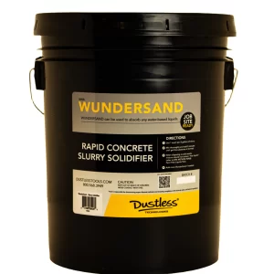 WUNDERSAND rapid concrete slurry solidifier bucket with Dustless Technologies slurry vacuum system on a jobsite.