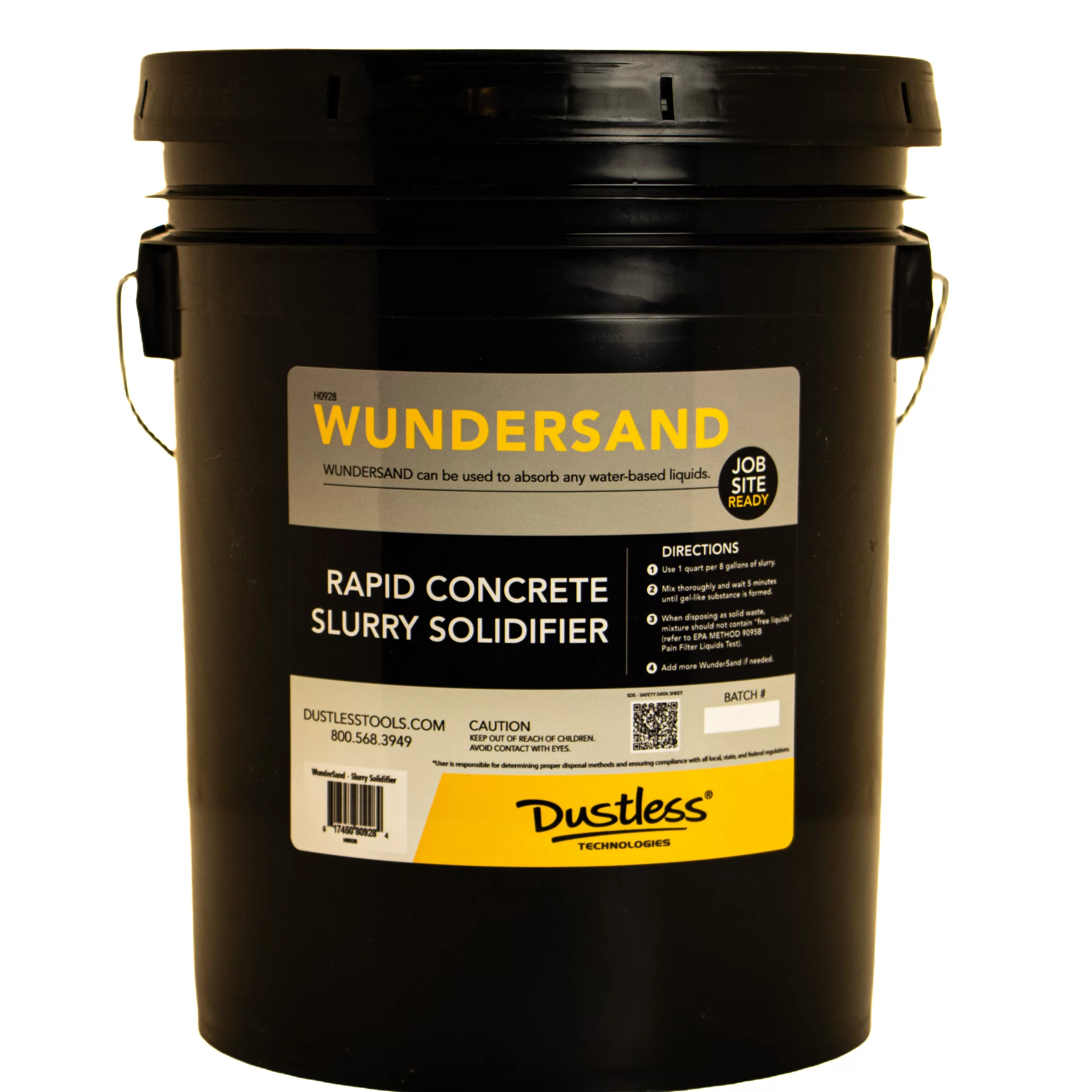 WUNDERSAND rapid concrete slurry solidifier bucket with Dustless Technologies slurry vacuum system on a jobsite.